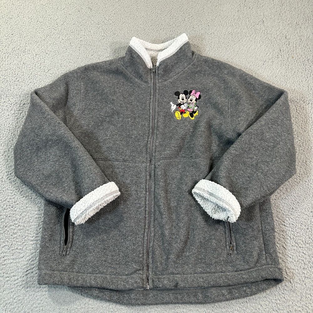 Disneyland Sweatshirt Women M Gray Sherpa Lined Front Zip Mickey Minnie Sweater